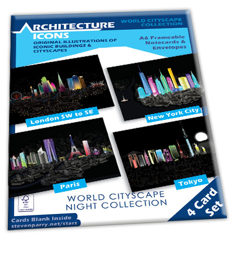 Cityscapes Night 4 Card Set £7.99 Includes London SW To SE, New York, Paris, Tokyo Cards